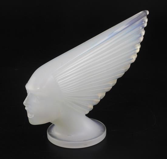 Victoire/Victory or Spirit of the Wind. A glass mascot by René Lalique, introduced on 18/4/1928, No.1147, height 14.5cm. length 25cm.
